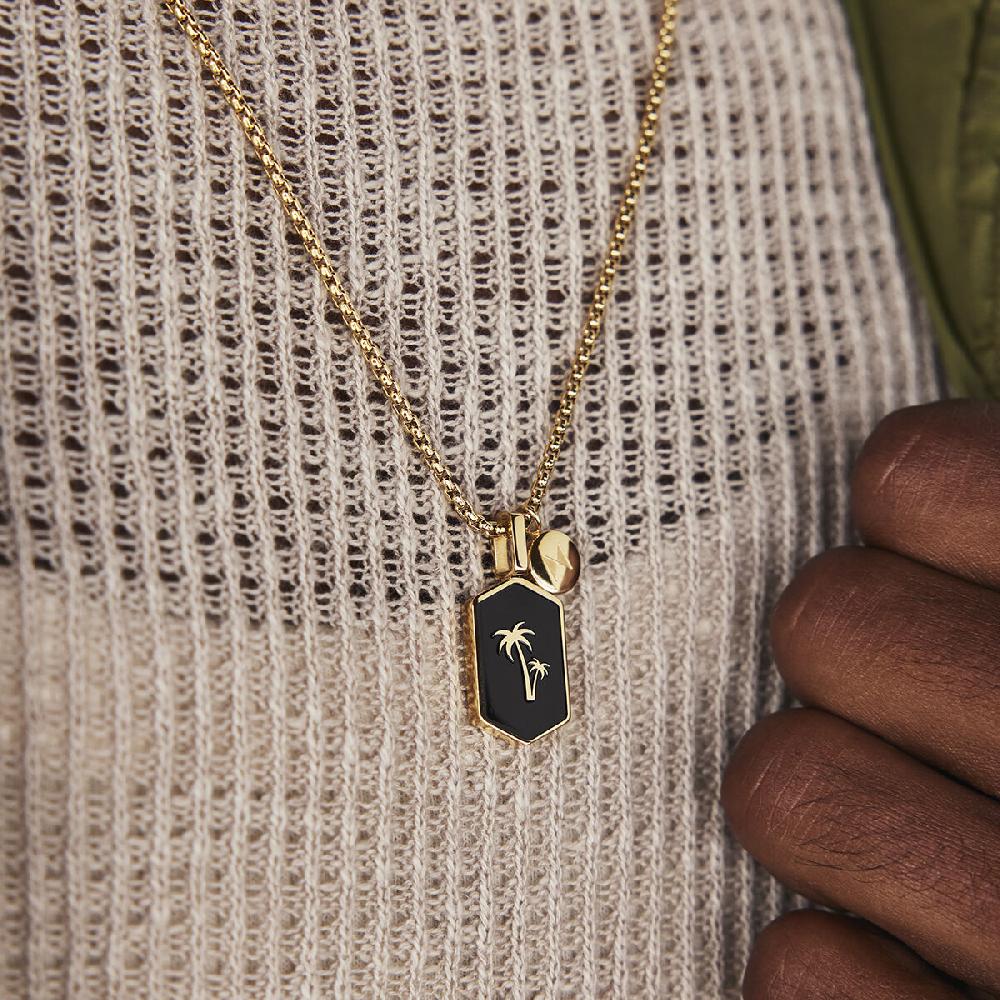 Mvmt Hex Palm Tree Pendant Necklace Gold/Black