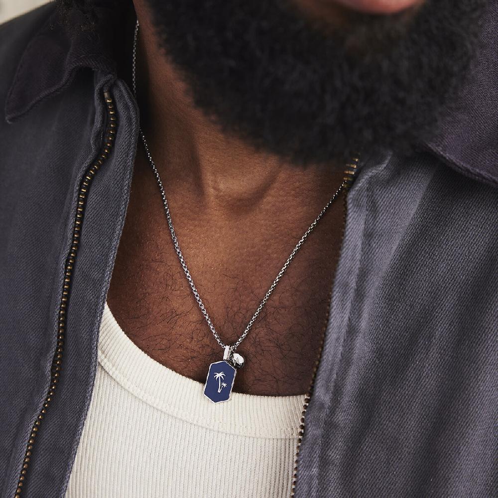 Mvmt Hex Palm Tree Pendant Necklace Silver/Blue