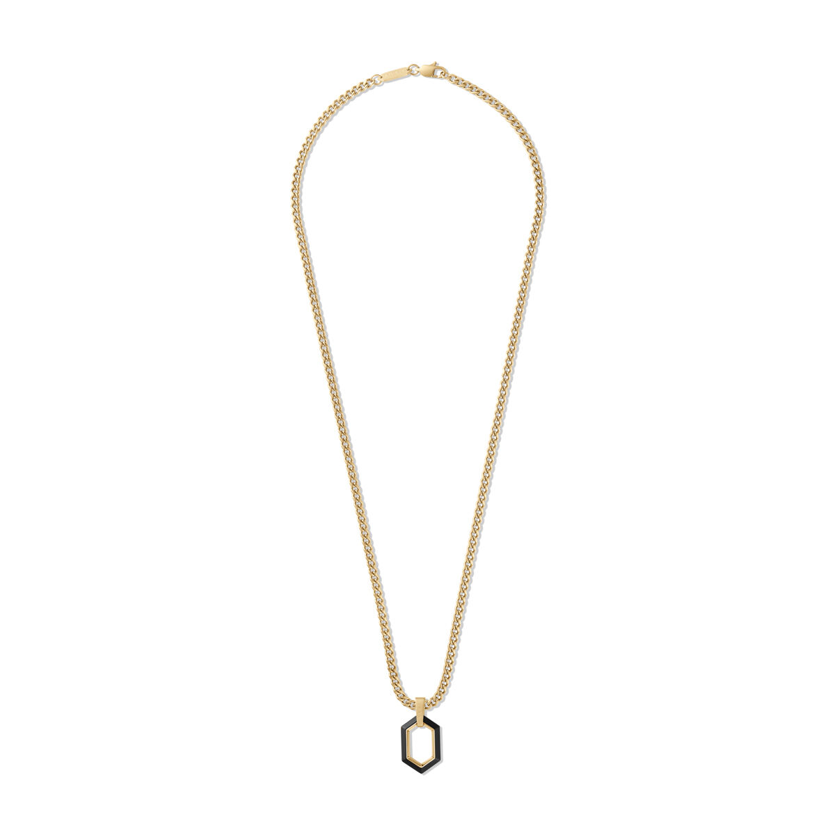 Mvmt Hex Pendant Curb Chain Necklace Gold + Black