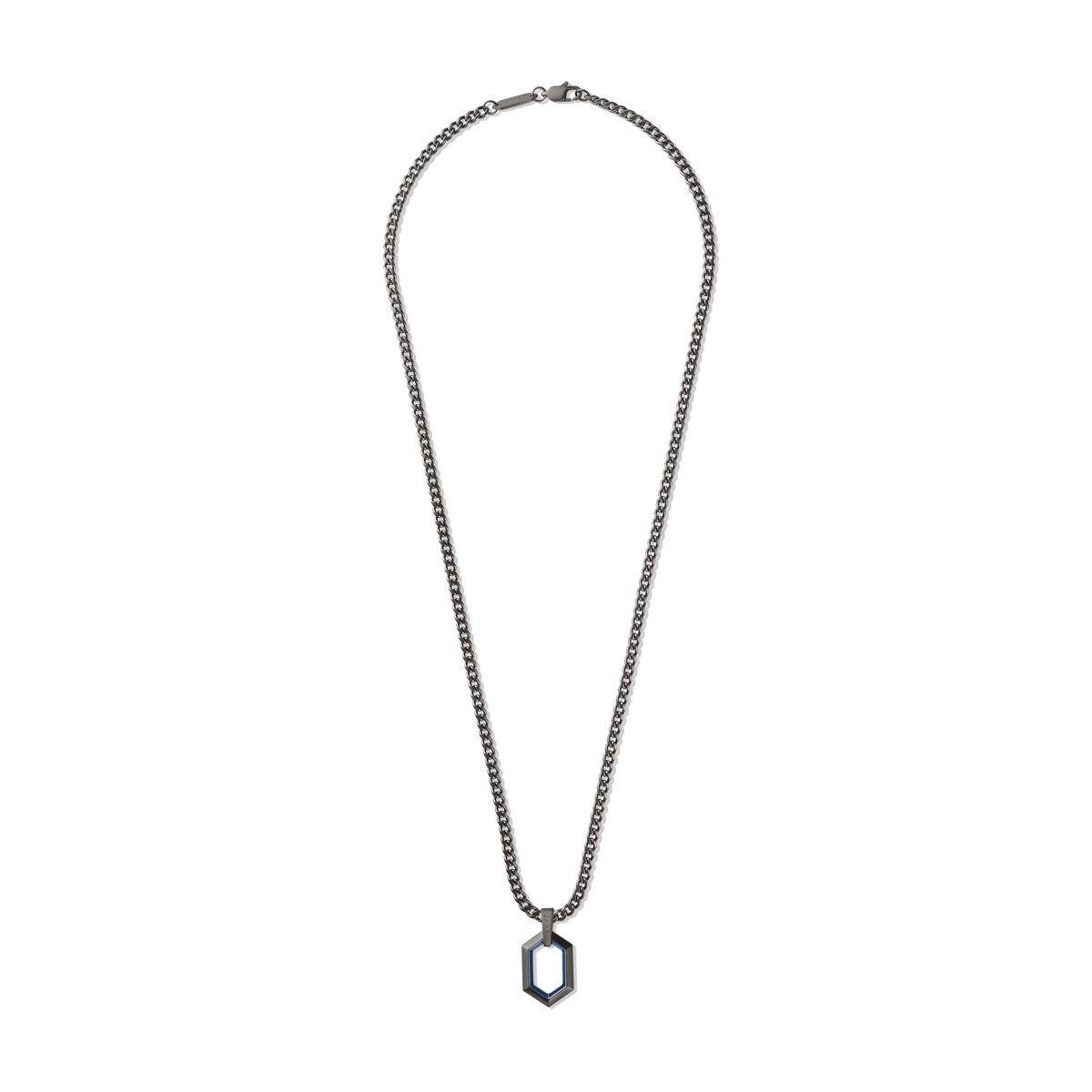 Mvmt Hex Pendant Curb Chain Necklace Gunmetal + Blue