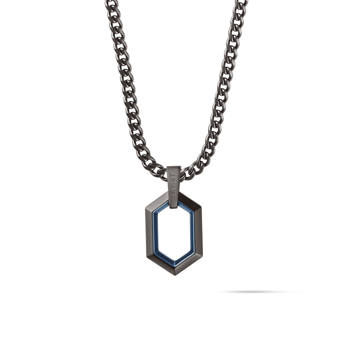 mvmt Hex Pendant Curb Chain Necklace Gunmetal + Blue