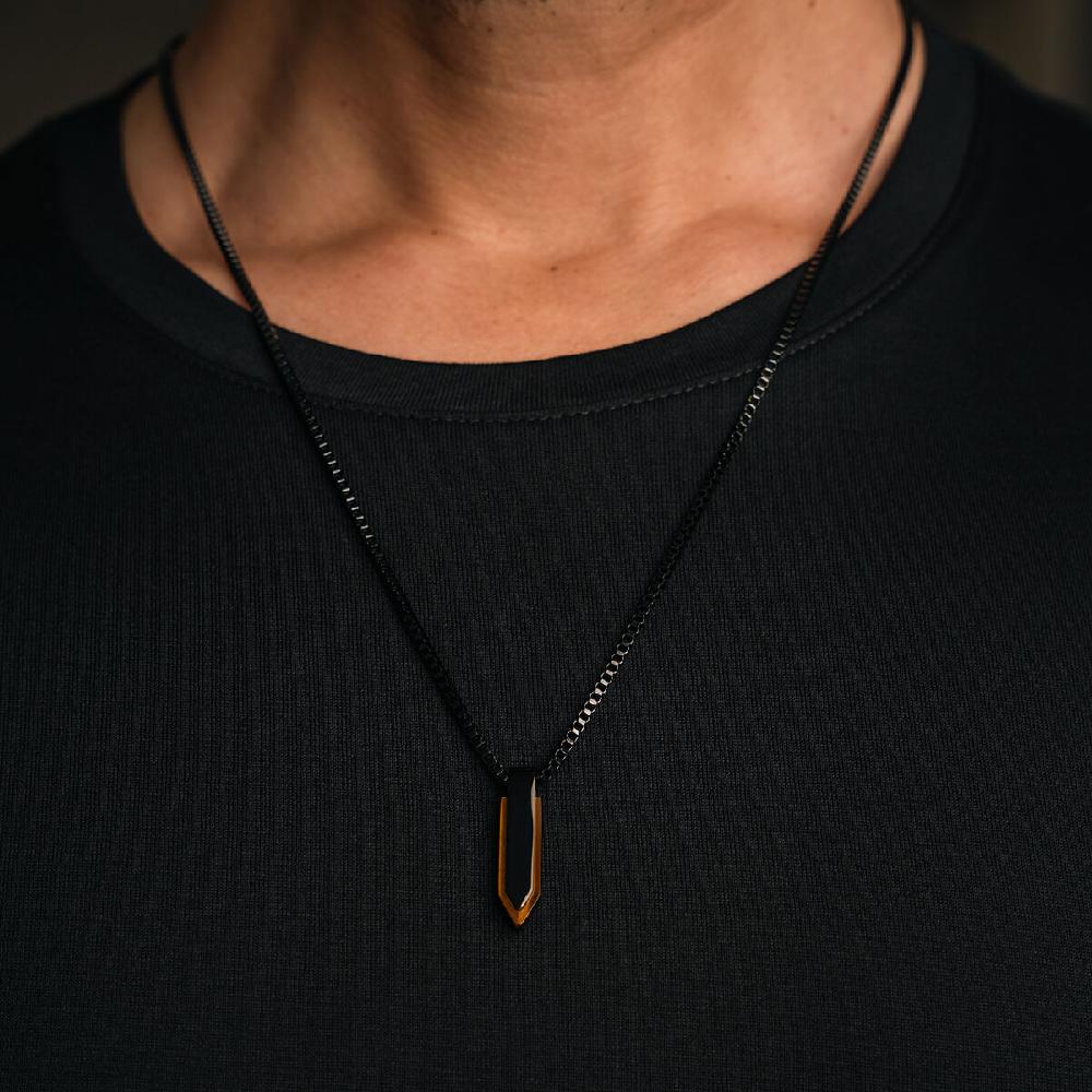 Mvmt Stone Spearhead Necklace Black + Tiger Eye