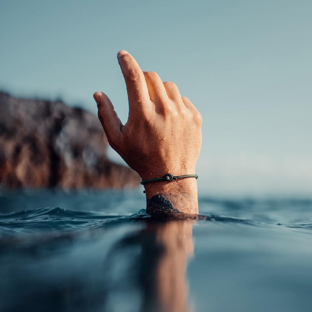 Mvmt Upcycled Rope Bracelet Green + Gunmetal