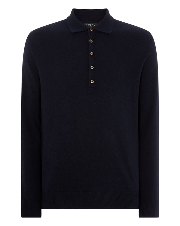 N.peal 007 5 Button Cashmere Polo Shirt In Navy Blue