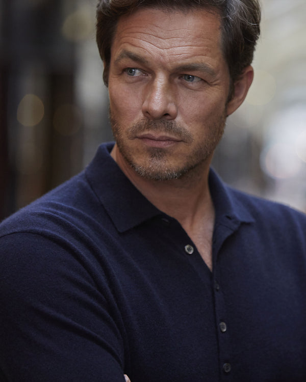 n.peal 007 5 Button Cashmere Polo Shirt In Navy Blue