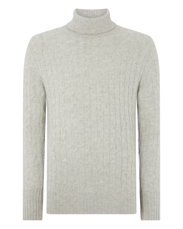 N.peal 007 Cable Roll Neck Cashmere Jumper In Fumo Grey