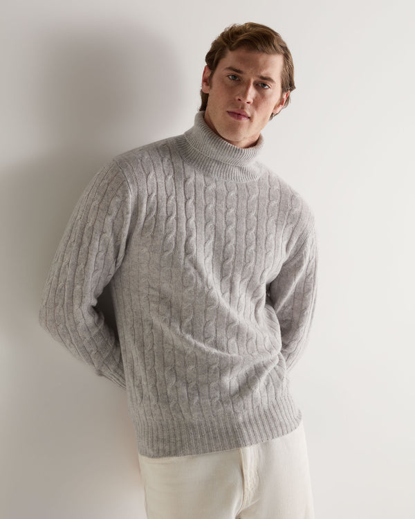 N.peal 007 Cable Roll Neck Cashmere Jumper In Fumo Grey