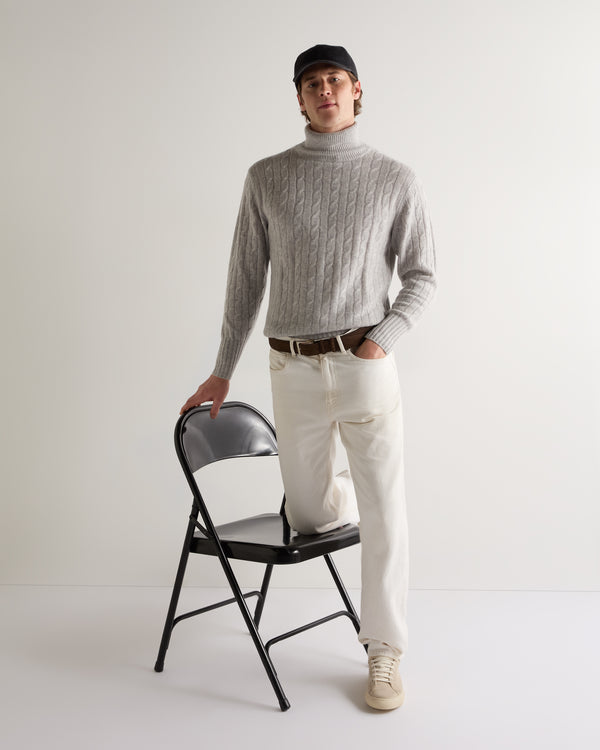 N.peal 007 Cable Roll Neck Cashmere Jumper In Fumo Grey