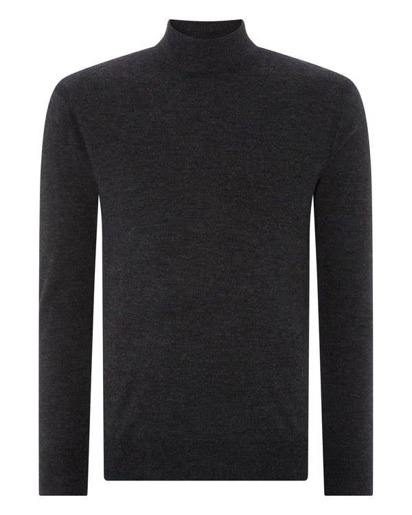 N.peal 007 Fine Gauge Cashmere Mock Turtle Neck Jumper In Dark Charcoal Grey