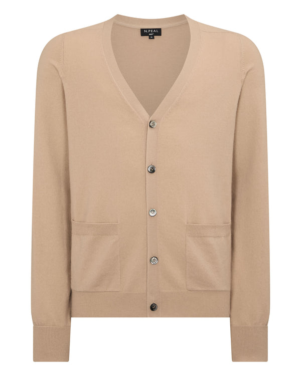 N.peal 007 Goldfinger V Neck Cardigan In Camel Brown