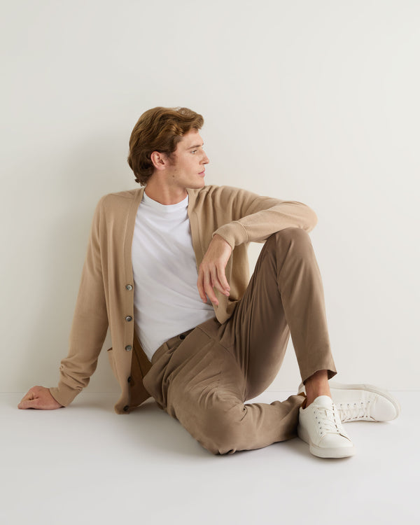 N.peal 007 Goldfinger V Neck Cardigan In Camel Brown