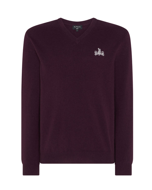 N.peal 007 Logo V Neck Cashmere Jumper In Plum Purple