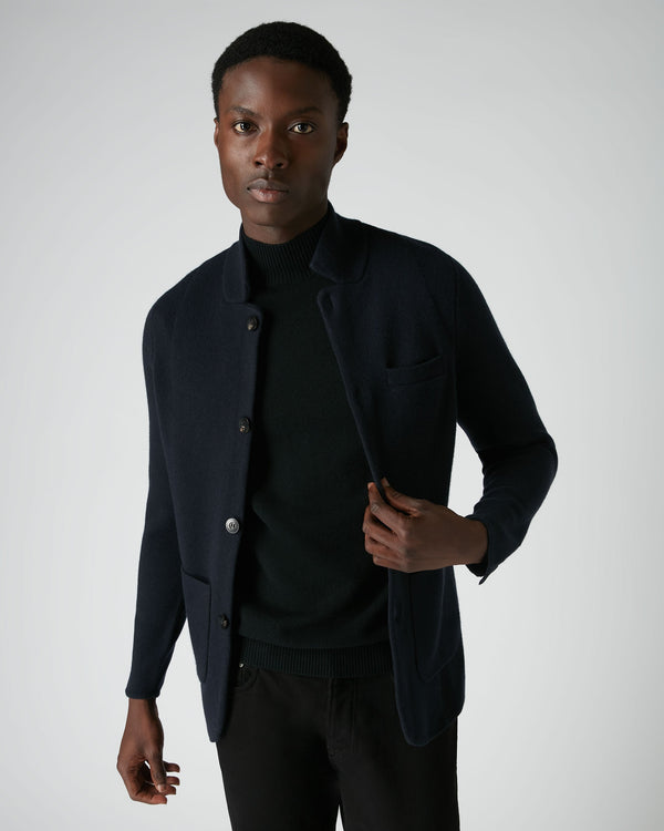 N.peal 007 Milano Knitted Cashmere Jacket In Navy Blue