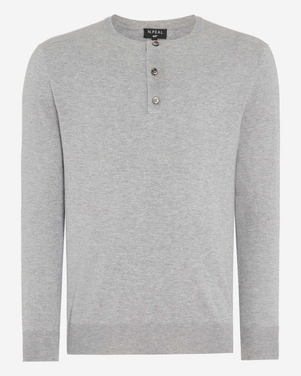 N.peal 007 Round Neck Cotton Cashmere Henley In Light Grey