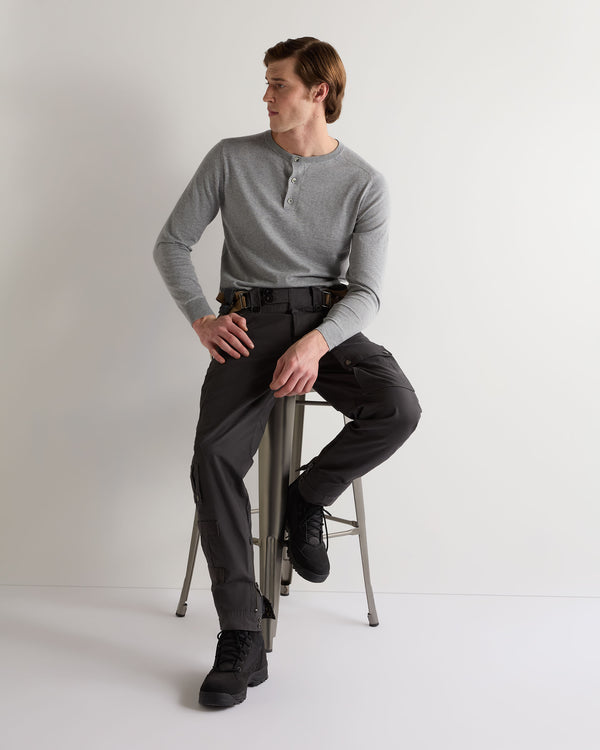 N.peal 007 Round Neck Cotton Cashmere Henley In Light Grey