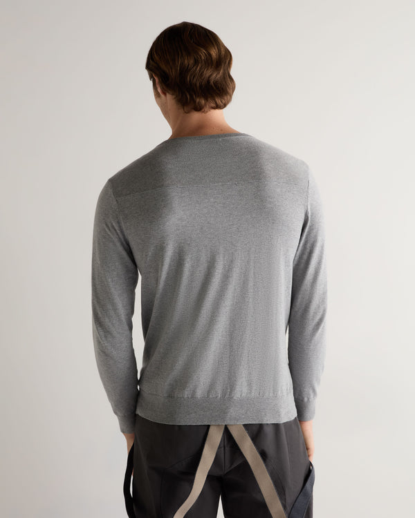 N.peal 007 Round Neck Cotton Cashmere Henley In Light Grey
