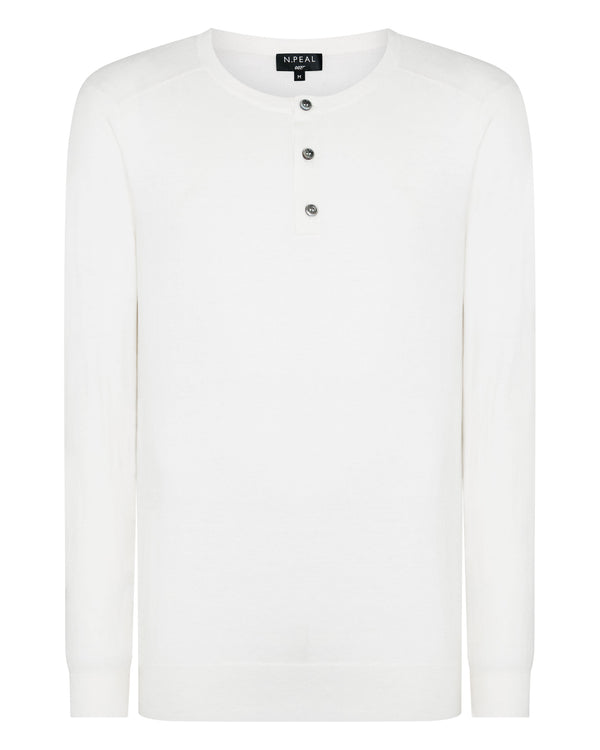 N.peal 007 Round Neck Cotton Cashmere Henley In New Ivory White