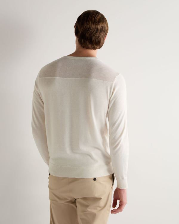 N.peal 007 Round Neck Cotton Cashmere Henley In New Ivory White
