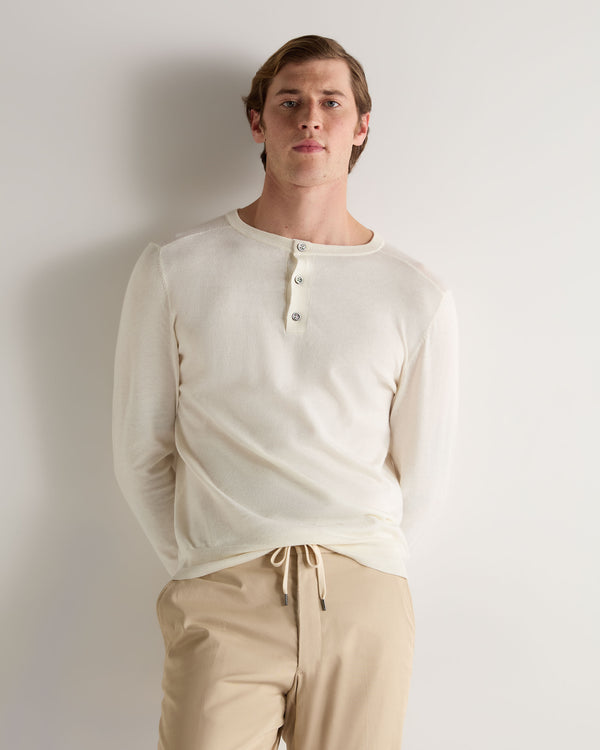n.peal 007 Round Neck Cotton Cashmere Henley In New Ivory White