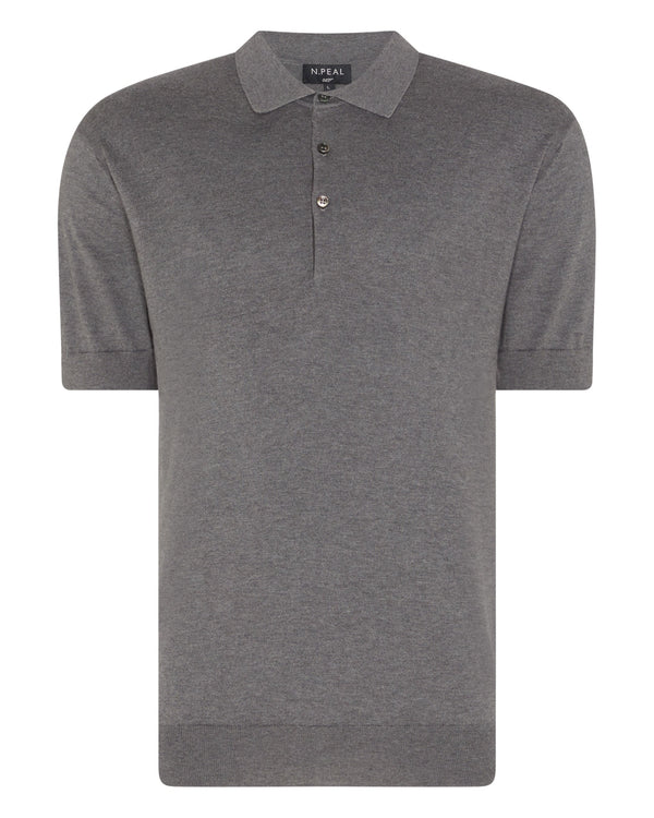 N.peal 007 Short Sleeve Cotton Cashmere Polo T-shirt In Smoke Grey