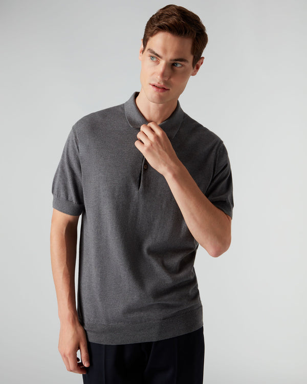 N.peal 007 Short Sleeve Cotton Cashmere Polo T-shirt In Smoke Grey