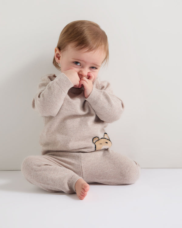 N.peal Bear Cashmere Sweater In Light Oatmeal Brown