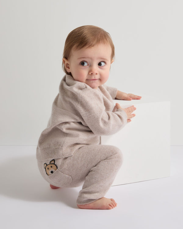 N.peal Bear Cashmere Sweater In Light Oatmeal Brown