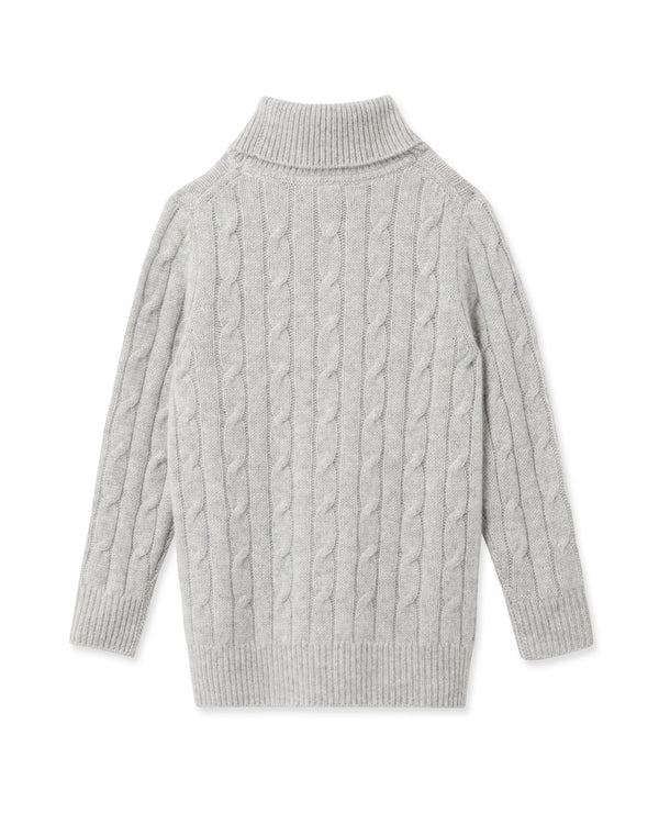 N.peal Boys Cable Roll Neck Cashmere Sweater In Fumo Grey