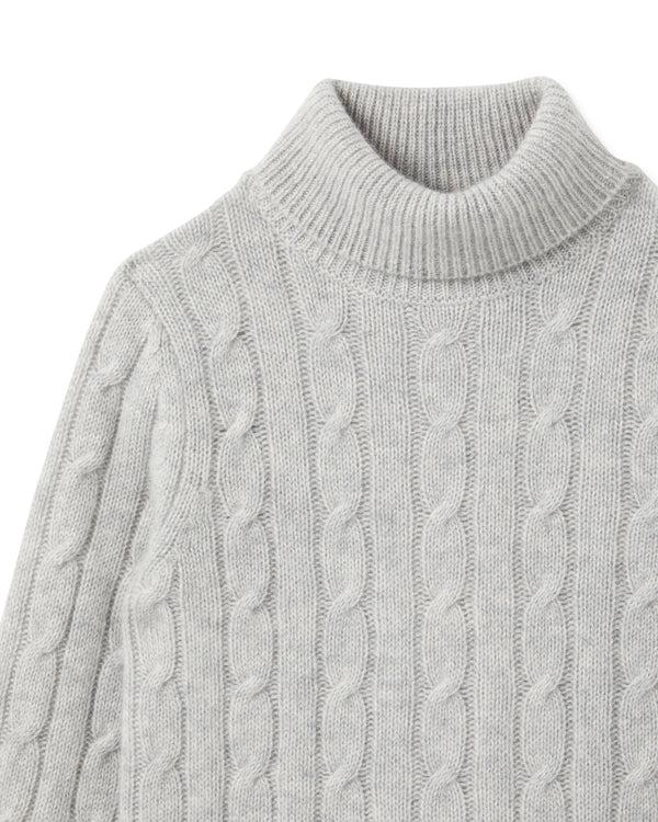 N.peal Boys Cable Roll Neck Cashmere Sweater In Fumo Grey