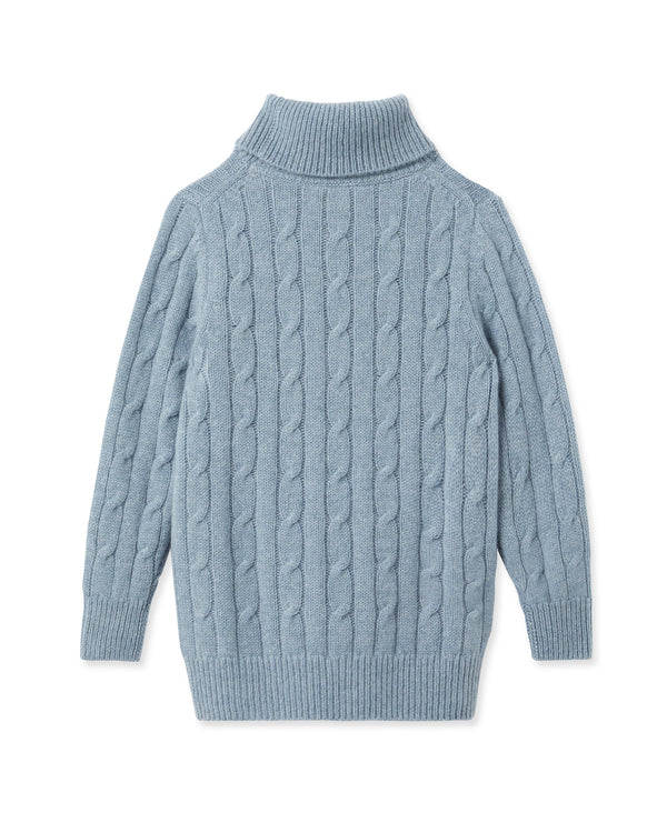 N.peal Boys Cable Roll Neck Cashmere Sweater In Heather Blue