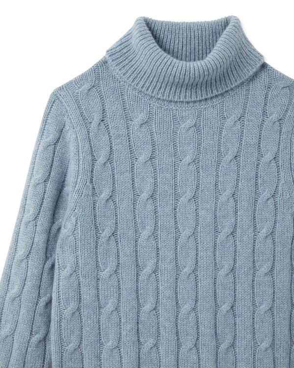 N.peal Boys Cable Roll Neck Cashmere Sweater In Heather Blue