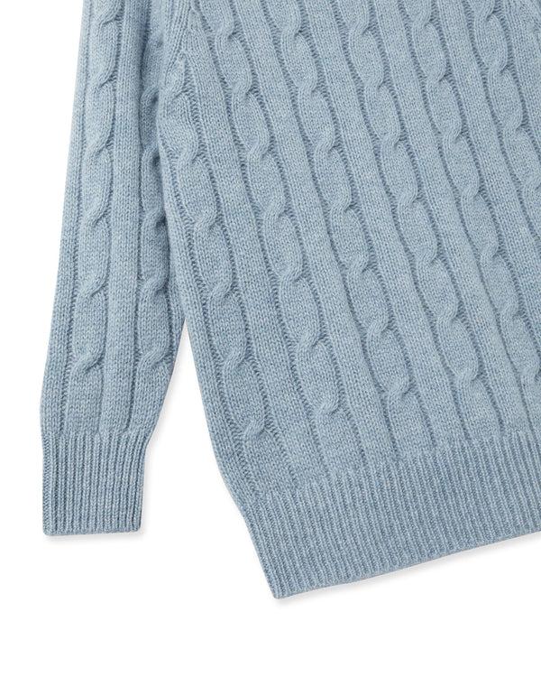 N.peal Boys Cable Roll Neck Cashmere Sweater In Heather Blue