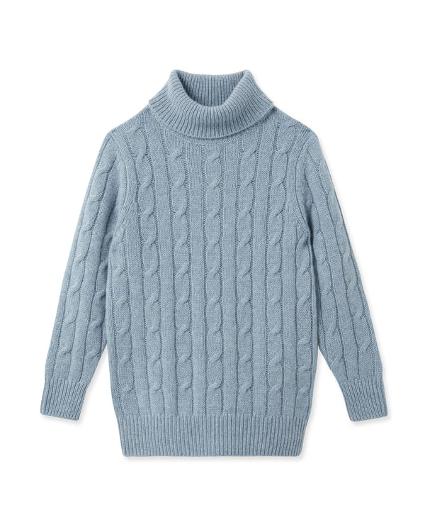 n.peal Boys Cable Roll Neck Cashmere Sweater In Heather Blue
