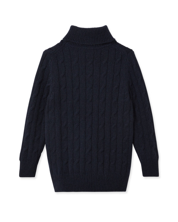 N.peal Boys Cable Roll Neck Cashmere Sweater In Navy Blue
