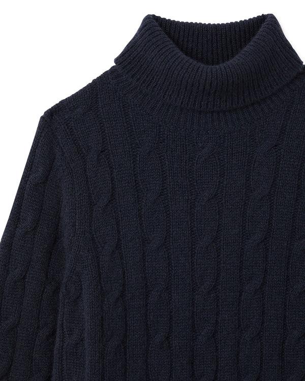 N.peal Boys Cable Roll Neck Cashmere Sweater In Navy Blue