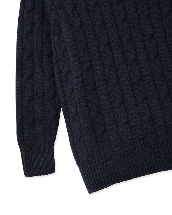 N.peal Boys Cable Roll Neck Cashmere Sweater In Navy Blue