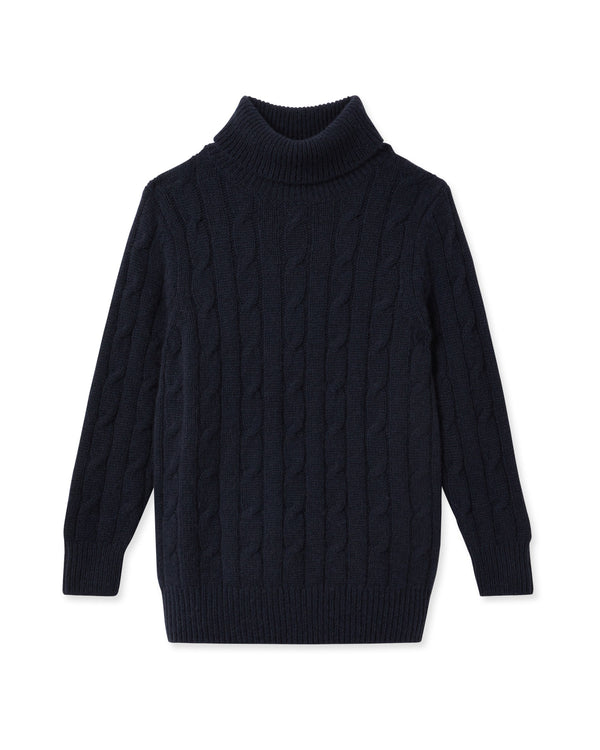 n.peal Boys Cable Roll Neck Cashmere Sweater In Navy Blue