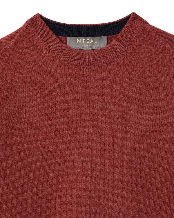 N.peal Boys Round Neck Cashmere Sweater In Brick Red
