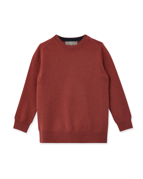 n.peal Boys Round Neck Cashmere Sweater In Brick Red