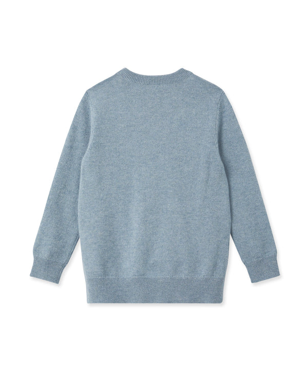 N.peal Boys Round Neck Cashmere Sweater In Heather Blue