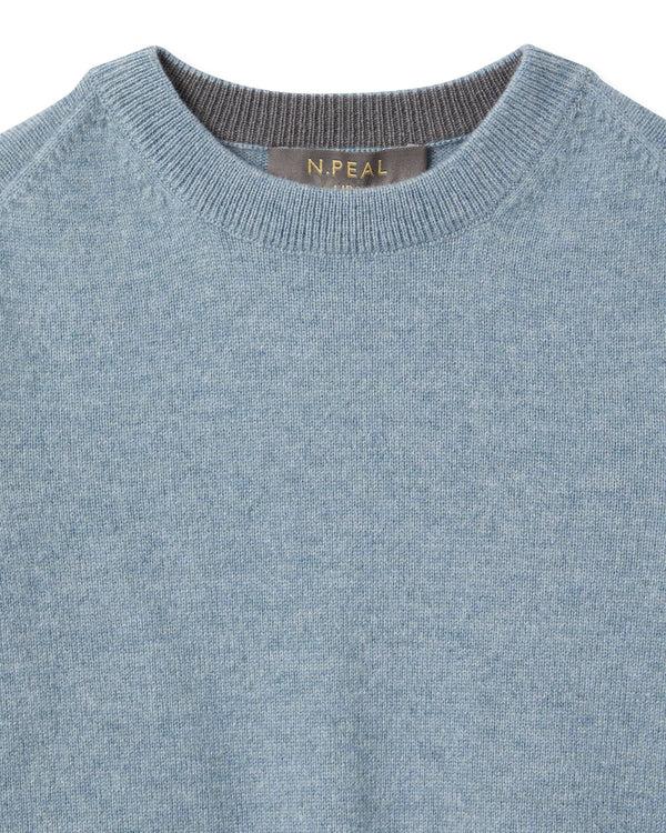 N.peal Boys Round Neck Cashmere Sweater In Heather Blue