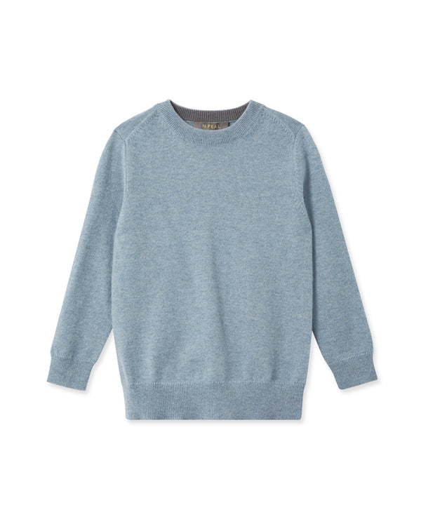 n.peal Boys Round Neck Cashmere Sweater In Heather Blue