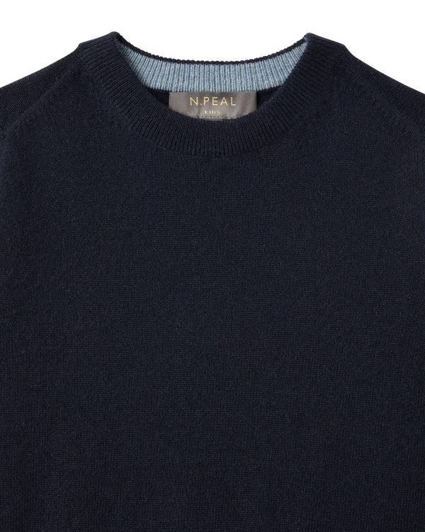 N.peal Boys Round Neck Cashmere Sweater In Navy Blue