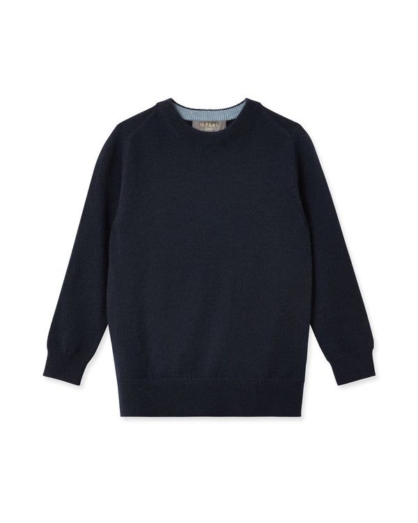 n.peal Boys Round Neck Cashmere Sweater In Navy Blue