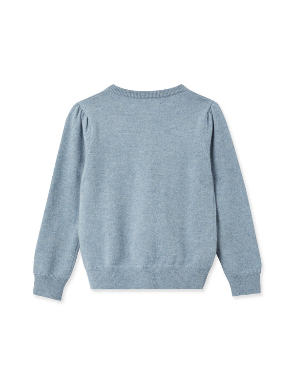 N.peal Girls Round Neck Cashmere Cardigan In Heather Blue