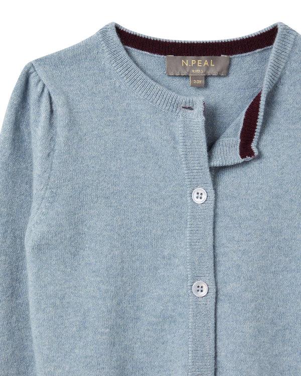 N.peal Girls Round Neck Cashmere Cardigan In Heather Blue