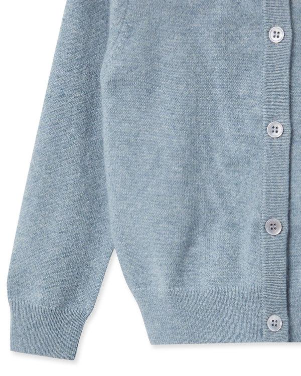 N.peal Girls Round Neck Cashmere Cardigan In Heather Blue