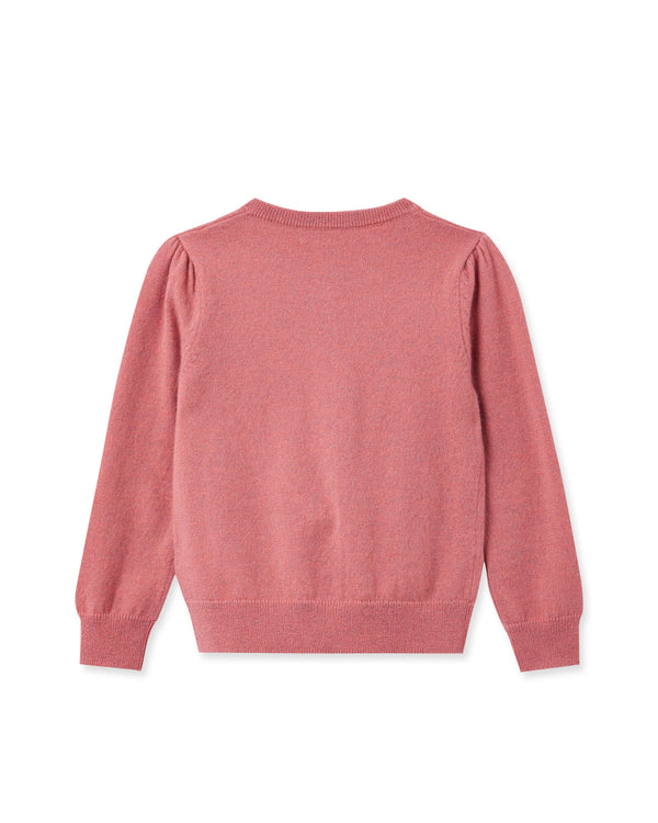 N.peal Girls Round Neck Cashmere Cardigan In Heather Pink