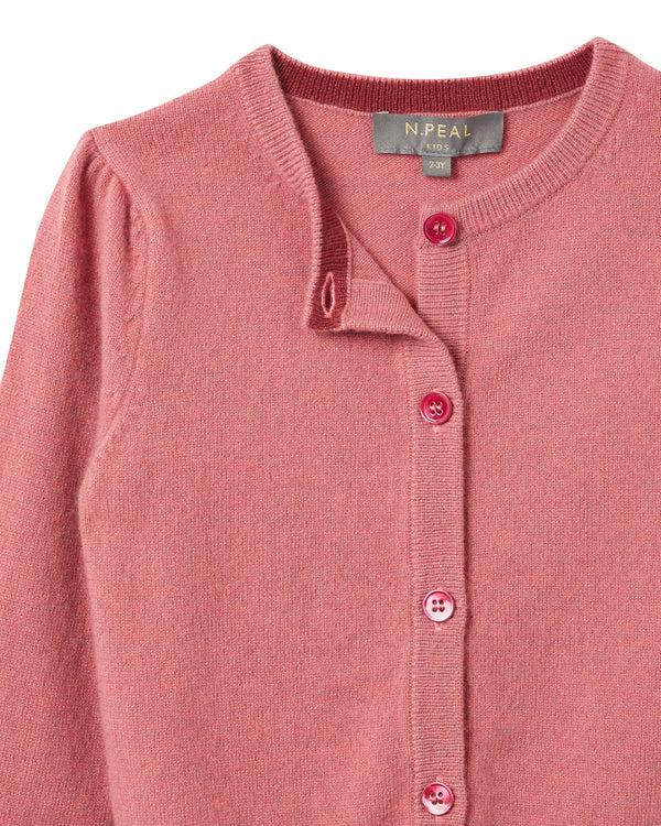 N.peal Girls Round Neck Cashmere Cardigan In Heather Pink