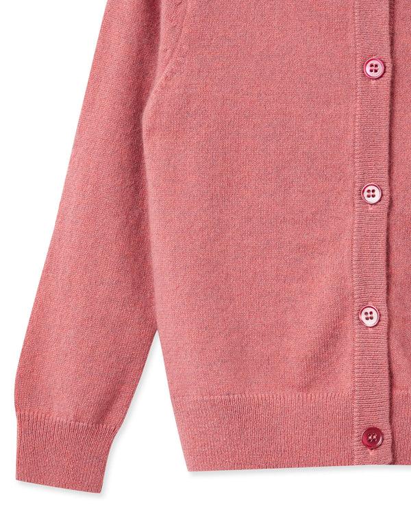 N.peal Girls Round Neck Cashmere Cardigan In Heather Pink